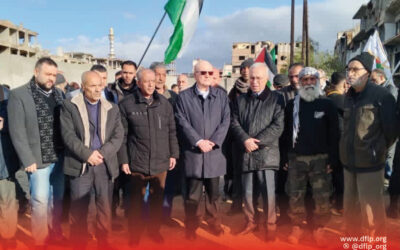 الديمقراطية: تشارك فصائل منظمة التحرير في زيارة مقبرة الشهداء بمخيم اليرموك بمناسبة عيد الفطر وتضع إكليلاً من الزهور على النصب التذكاري